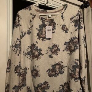 NWT $69 J.Jill floral sweatshirt M medium Oatmeal heather